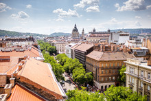 Top View On Andrassy Avenue With Old Residential Buildings And Saint Stephen Church In Budapest City, Hungary