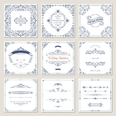 Wall Mural - ornate frames design and scroll elements set. flourish cards and labels templates. vector illustrati