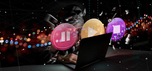 Poster - Doctor holding a 3d rendering molecule structure isolated on a background