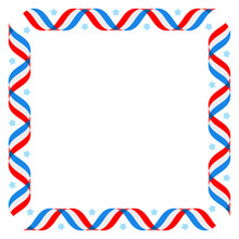 American Patriotic Backround, Independence Day Poster Template, 4th July Background. Square Frame With Striped Ribbon Flags