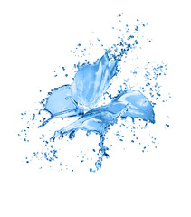 Butterfly made of water splashes isolated on blue background