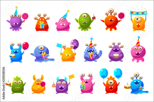 Fotomural Fantastic Monsters With Birthday Party Objects