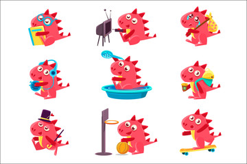 Sticker - Red Dragon Everyday Activities Set Of Illustrations