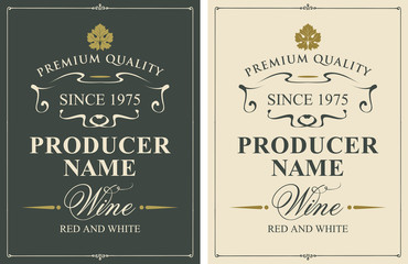 Wall Mural - set of two vector wine labels with vine leaves and calligraphic inscriptions in retro style