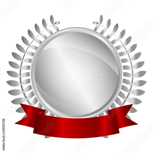 Fotografía Medaille mit Lorbeeren und Banner - silber 3D
