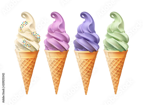 Fotografie, Obraz flavored cone ice cream bar set realistic dessert snack food vector illustration