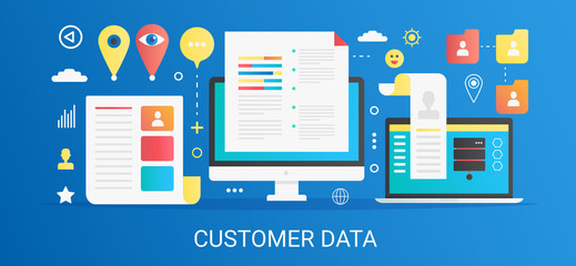 Poster - Modern vector flat gradient customer data concept template banner with icons and text.
