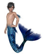 Young Merman with Dark Blue Fish Tail - fantasy illustration