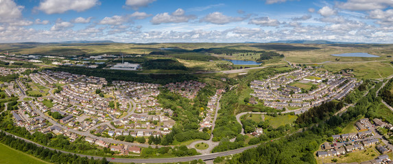 Wall Mural - panoramic aerial drone view of the town of ebbw vale in the south wales valleys