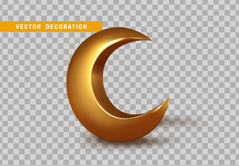 Wall Mural - golden crescent 3d design isolated on transparent background. vector gold moon