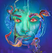 © Archan Nair - Illustration of blue and green face with multicolored swirls