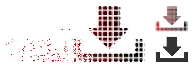 Fototapete - Vector download icon in sparkle, dotted halftone and undamaged whole variants. Disintegration effect involves rectangle particles and horizontal gradient from red to black.
