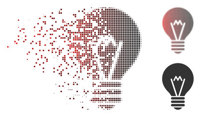 Fototapete - Vector hint bulb icon in dissolved, dotted halftone and undamaged solid versions. Disappearing effect uses square scintillas and horizontal gradient from red to black.
