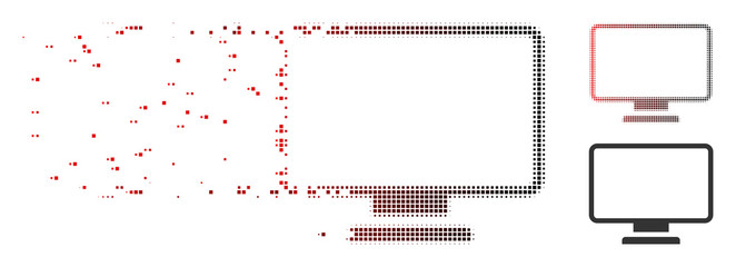 Fototapete - vector monitor icon in dispersed, dotted halftone and undamaged entire variants. disappearing effect
