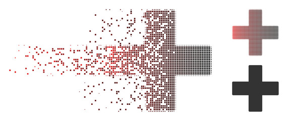 Fototapete - Vector plus icon in dissolved, pixelated halftone and undamaged solid variants. Disintegration effect uses rectangle dots and horizontal gradient from red to black.