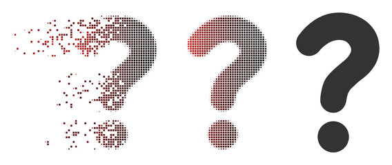 Fototapete - Vector question icon in dispersed, dotted halftone and undamaged entire variants. Disappearing effect involves rectangular particles and horizontal gradient from red to black.