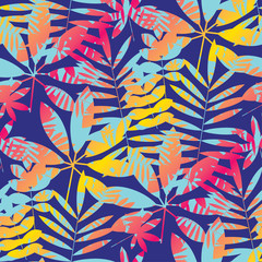 Wall Mural - Cool vivid bright color tropical leaves seamless pattern
