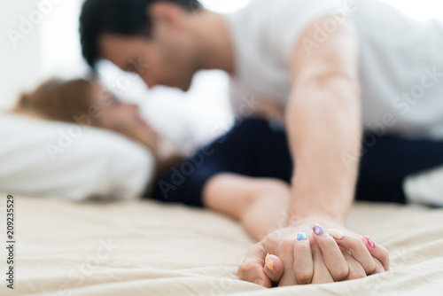 Young Love Couple In Bed Romantic Scene In Bedroom Sensual