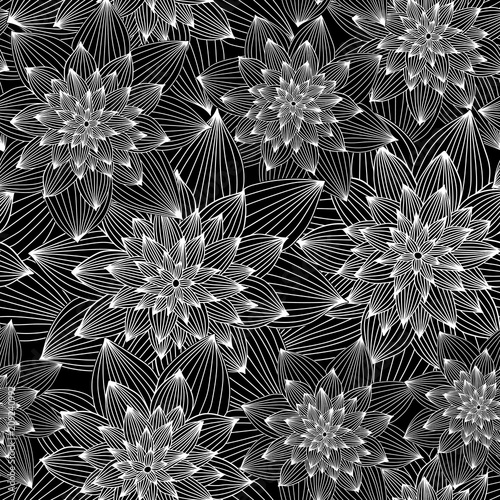 Seamless Vector Floral Abstract Monochromatic Pattern White