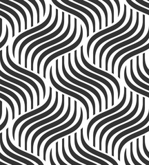 Vector seamless pattern. Modern stylish texture. Repeating monochrome pattern. Wavy lines on a background of vertical stripes.