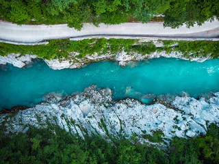 Wall Mural - top down view over Soca river in Slovenia Triglav Park