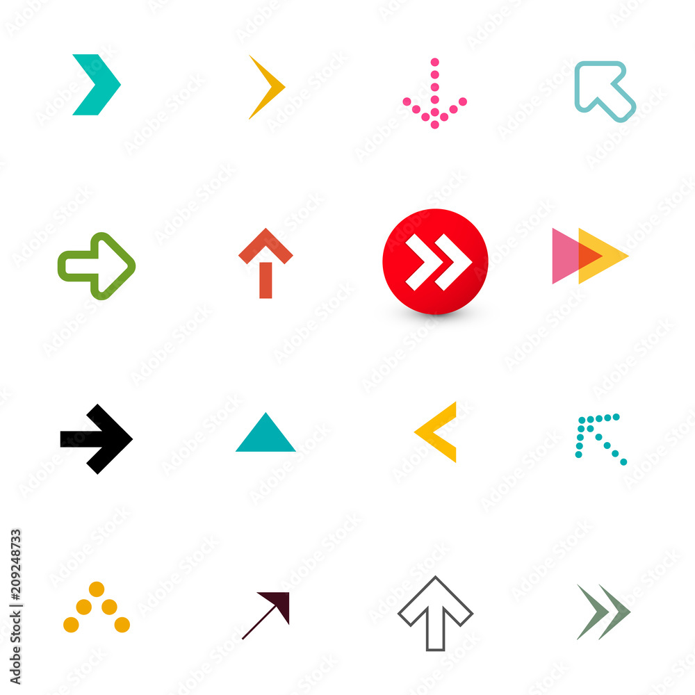Arrow. Colorful Flat Arrows Icons Set for App Isolated on White Background. Vector Navigation Items Design. - obrazy, fototapety, plakaty 