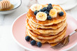 Homemade pancakes with blackberries and banana