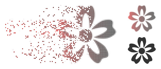 Fototapete - vector flower icon in dispersed, pixelated halftone and undamaged whole versions. disappearing effec