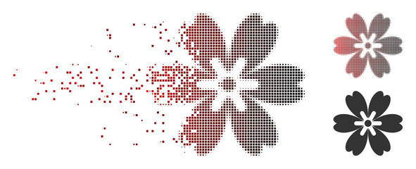 Fototapete - vector flower icon in fractured, dotted halftone and undamaged solid versions. disappearing effect u