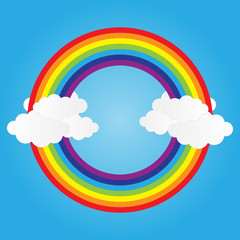 Poster - circle rainbow on blue sky with clouds,vector illustration