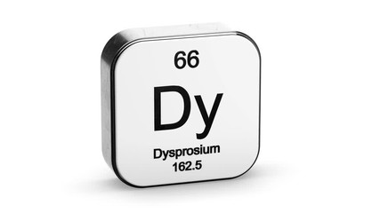 Fototapete - Dysprosium element symbol from the periodic table on white metallic rounded square icon 3D animation