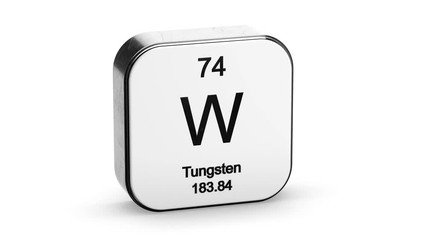 Fototapete - Tungsten element symbol from the periodic table on white metallic rounded square icon 3D animation