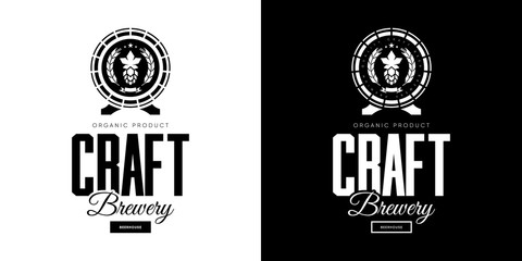 Poster - Modern craft beer drink isolated vector logo sign for brewery, pub, brewhouse or bar.
Premium quality old barrel logotype tee print badge illustration. Brewing fest fashion t-shirt emblem design set.