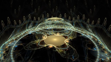 Poster - abstract colorful fractal in yellow and cyan color