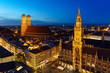 Aerial Night view of New Town Hall  on Marienplatz in Munich, Bavaria