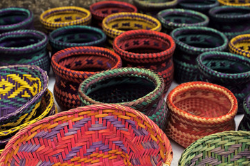 Colorful wicker baskets in a shop in Paraty Rio de Janeiro Brazil