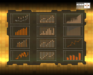 Poster - A set of infographics and statistics elements in a futuristic style. Orange background. The background can be used separately. Vector file.