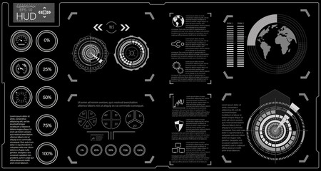 Poster - Infographic and chart elements for futuristic design. Space subjects. Black and white background. Vector file.