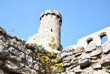 Wieża zamkowa. Ruiny średniowiecznego zameku.