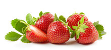 Fresh Red Strawberries With Green Leaves