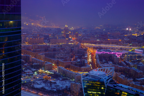Plakat Moskwa miasto noc panorama, widok ermilu
