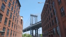 4k Moving Shot Of Manhattan Bridge From Dumbo Brooklyn