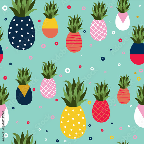 Leinwand Poster Pineapple fruit retro background pattern art