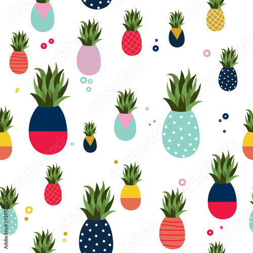 Leinwand Poster Pineapple fruit fun color pattern background