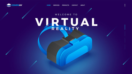 Wall Mural - 3d view of vr box illustration, hero banner for virtual reality concept.