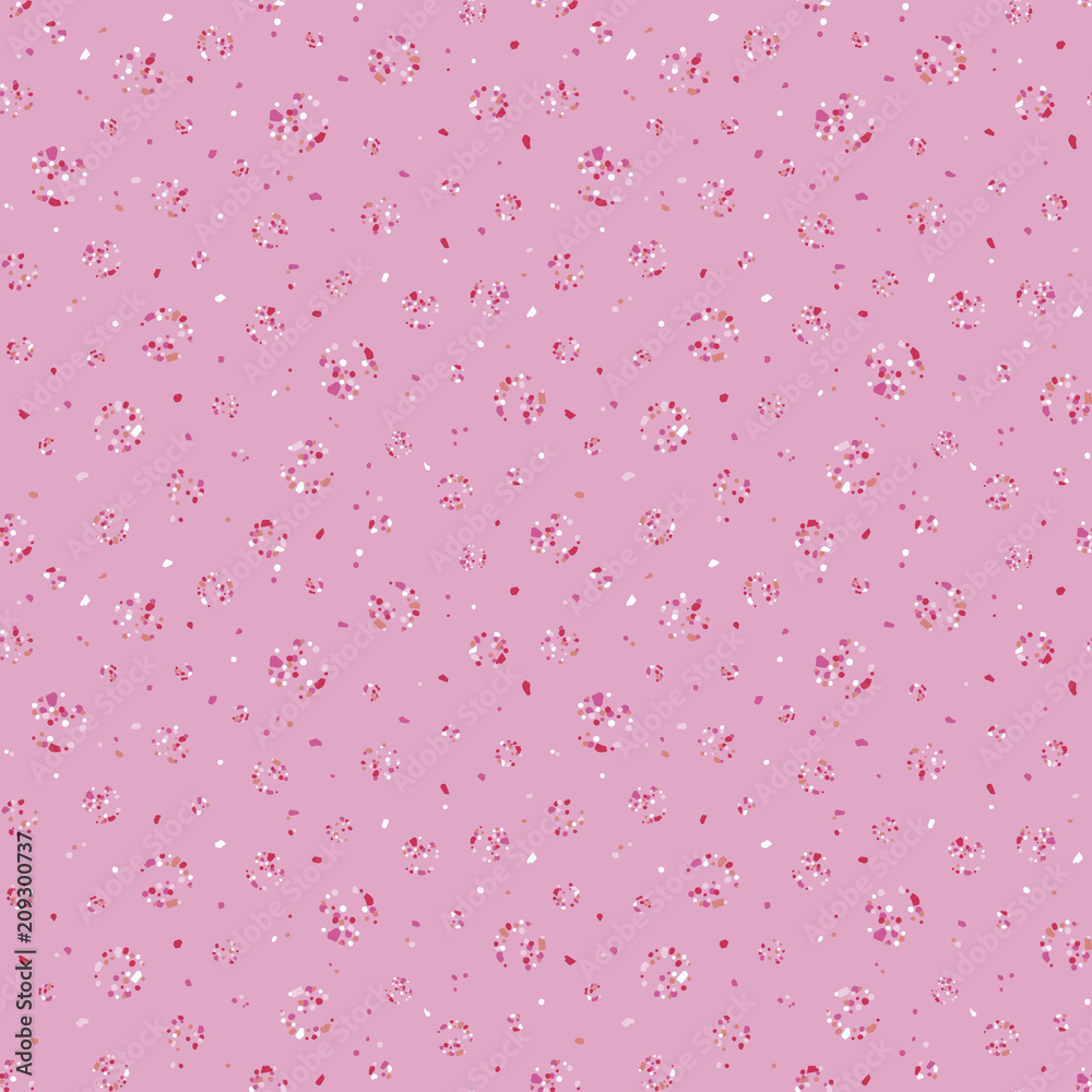 pattern swatch, Variation of polka dots (pink, with fragments around). - obrazy, fototapety, plakaty 