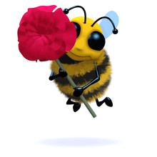 Vector 3d Bee Holds A Red Rose