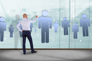 Poster - Network connection with people linked each other - 3D rendering