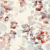 imprints flowering plum mix repeat seamless pattern. watercolour and digital hand drawn picture. mixed media artwork.