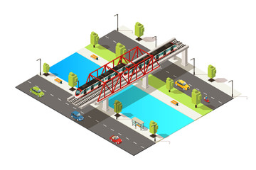 Poster - Isometric Colorful Railway Transportation Concept